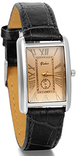 JewelryWe Damen Armbanduhr,Retro Leder Analog Quarz Uhr mit römischen ziffern Zifferblatt, Lieben partneruhren, Schwarz