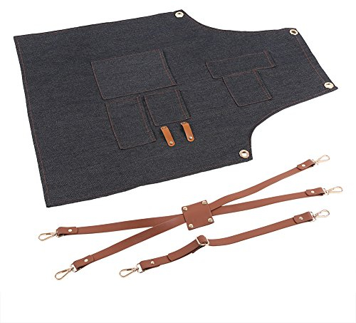 Fdit Arbeit Schürze Einstellbare Chef Schürze mit Kreuz Ledergurte Multitasche für Handwerker Crafting Arbeiten