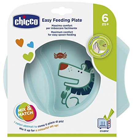 Chicco Assiette repas facile, assiette pour enfant avec base antidérapante, design ergonomique, assiette de sevrage, 6M+, bébé, Azure