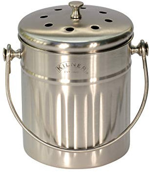 2 Litre, Stainless Steel Compost Caddy/Kitchen Food Waste Bin - 2L Brushed Stainless Steel