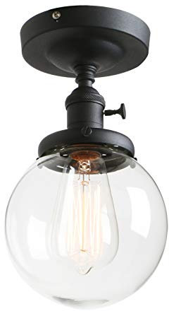 Phansthy Vintage Ceiling Light Fitting with Switch, Modern Clear Glass Flush Mounted Ceiling Lamp E27 Base, Hallway Lighting Fixtures Suitable for Kitchen Loft Cafe Bar (Black)
