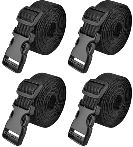 TRIWONDER 25mm Schwarz Nylon Gurtband mit Verstellbare Schnallen, 4 Stück (Schwarz - 2m)