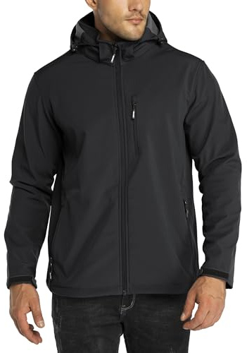 Outdoor Ventures Men's Lightweight Softshell Jacket Fleece Lined Hooded Water Resistant Winter Hiking Windbreaker Jackets
