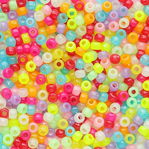 Tibaoffy Crafts Multicolor Night Glow Mix Beads 6x9mm,Pony Beads Total About 1000pcs