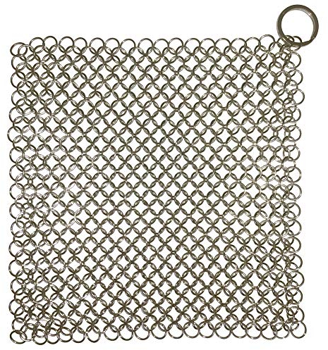 316 Premium Stainless Steel Cast Iron Cleaner, Chainmail Scrubber for Cast Iron Pan Pre-Seasoned Pan Dutch Ovens Waffle Iron Pans Scraper Cast Iron Grill Scraper Skillet Scraper HOVhomeDEVP (7 Inch S)
