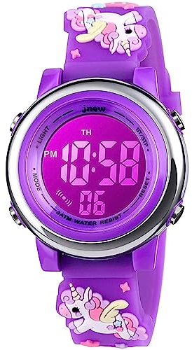 KZKR 3D Kinderuhr Mädchenuhr Sport Armbanduhr Silikon Quarz Analog Lernuhr Geschenk Uhr (04 Lila)