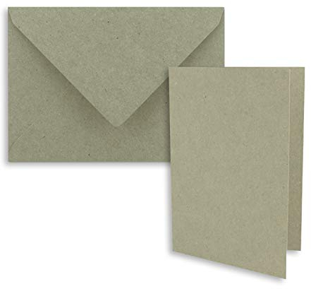 FarbenFroh by GUSTAV NEUSER 50x Faltkarten-Set DIN A7-10,5 x 7,4 cm - mit Umschlägen DIN C7 in Kraftpapier Grau - Kleine Doppelkarten blanko zum Selbstgestalten und Bedrucken