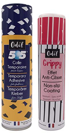 Odif - Lot Colle Temporaire pour Tissu et Grippy Anti-Glisse - Idéal pour Patchwork, Broderie et Couture - Colle Certifiée ECO Passport Oeko-TEX - Grippy Antidérapant Translucide, Non Collant