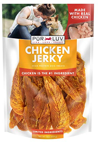 Pur Luv Chicken Jerky Dog Treats, Made with 100% Real Chicken Breast, 16 Ounces, Healthy, Easily Digestible, Long-Lasting, High Protein, Satisfies Dog's Urge to Chew