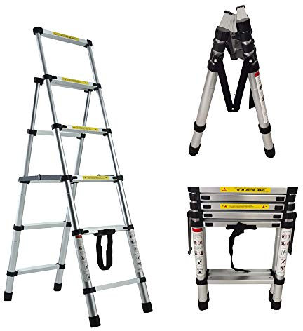 Telescoping Ladder, 4+5 Aluminum Extension Ladder with Safe Protective Lock, Non-Slip Rubber Feet,150KG Capacity Multi-Use Ladder