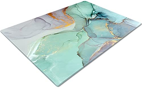 Glass Worktop Savers | Worktop Protectors Heat Resistant | Catering Chopping Boards | Over The Sink Chopping Board | Large | Marble Effect Teal White Gold