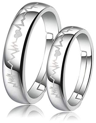 Daesar Verlobung Ringe Set 925 Silber, Partnerringe Verstellbar Herzschlag Bandringe Hochzeitsringe Paar Ringe für Sie und Ihn