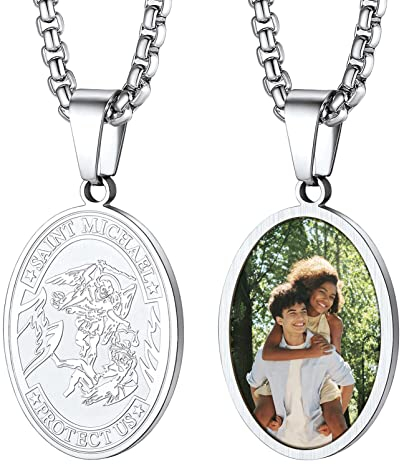 PROSTEEL Porta Foto Placa Ovalado de San Miguel Patron Arcangel Policia Medico, Platino