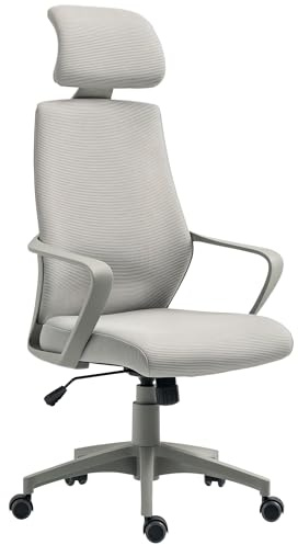 Vinsetto Ergonomic Office Chair, High Back Computer Chair, Mesh Desk Chair with Lumbar Support, Headrest, Wheel, Adjustable Height, Grey