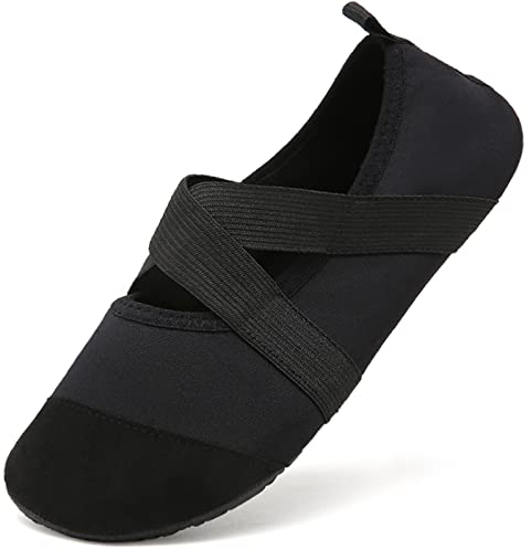 Acfoda Barfussschuhe Badeschuhe Damen mit Klettverschluss Leicht Weiche Verstellbar Schwarz 41/42 EU = Herstellergröße 42/43