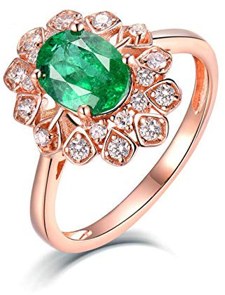 Jewerly Anelli, 1.1ct Anello Smeraldo Vero Oro Rosa 18 Carati Diamante Anelli di Regali di Compleanno 10