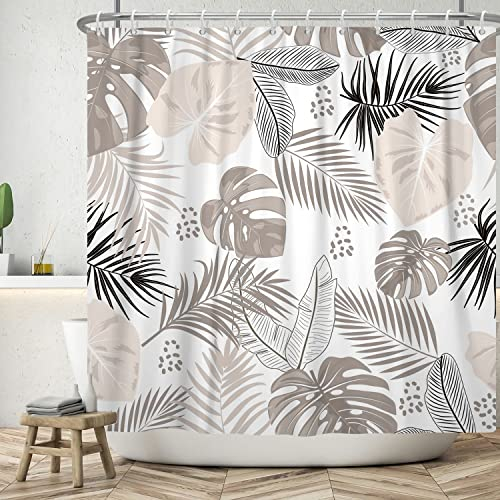 Bovlleetd 152x183cm Rideau de Douche Bohème Imperméable - Art Abstrait Milieu du Siècle, Plantes Tropicales - Lavable, Décoratif pour Salle de Bain avec Crochets