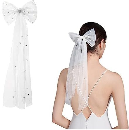 Weiße Perlen Brautschleier Weiß Kurze Perlenschleier Hochzeit Brautschleier Brautjungfern Vintage Spitze Perle Schleier Schleife Design Einfach zu tragen Für Hochzeiten, Verlobungen, Partys, Bälle