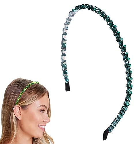 Traziewell Headbands for Girls Green Bling Rhinestone Headband Bridal Beaded Elegant Hair Hoop Wedding Hair Styling Accessories for Women, 1915