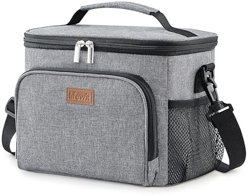 Lifewit Insulated Lunch Bag for Men, Thermal Lunch Box for Women Cool Bag, Reusable Leakproof Lunch Tote Bag with Adjustable Shoulder Strap for Adult for Work Picnic School Beach, Grey 15L