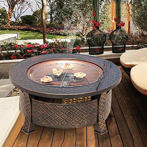Feuerstellen mit Grill, 80 cm groß, oxidiertes Gusseisen, rund, Holzbrenner, Holzbrenner für den Außenbereich, Feuerstellen und Feuerschalen, Heizungsstativ mit Schutzdec