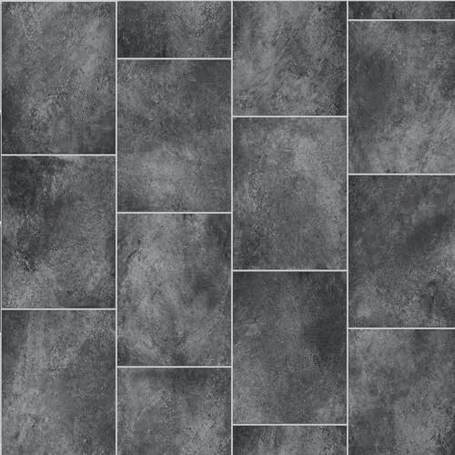 Black Slate Tiles Siren Vinyl Flooring 4mm Thick Durable Felt Backed Lino Kitchen Bathroom (2m x 2m)