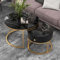 Moimhear Wohnzimmer Tische, Kaffeetische, Nesting Couchtisch Hochglanz Marmormuster 2er Set runde Couchtische Runder Nested Beistelltisch (Schwarz)