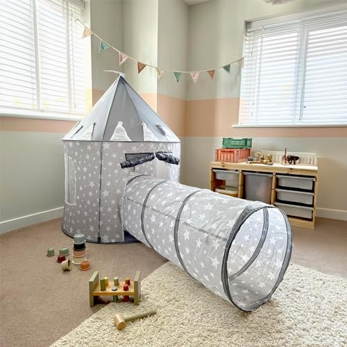 RELSY Tente et tunnel pop-up gris pour enfants | Tunnel de jeu 180 cm x 45 cm | Tente de jeu 135 x 100 cm | Jeux à partir de 3 ans et ensemble d'aventure