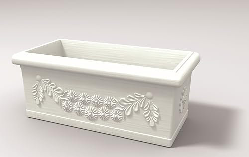 Kloris VASO fioriera rettangolare Festonato 80 resina colore bianco polietilene design classico da esterno 45 litri cm 80x40 altezza cm 34 Made in Italy