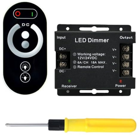 Acmerota LED Dimmer Controller 12 V / 24 VDC Continuous Touch Dimmer with LED Remote Control Dimmer Control for LED Strip and All Dimmable LED Bulbs, Dimmer Up to 18 A
