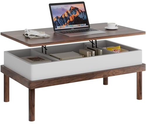 Shintenchi Mesa auxiliar, mesa de centro elevable con compartimento oculto, mesa de comedor elevable, mesa de centro elevable para sala de estar, oficina, hogar (nogal)