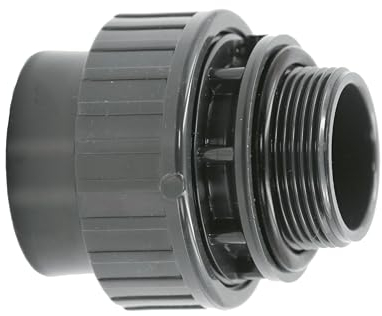 HAF® Raccordo a vite in PVC con manicotto adesivo da 50 mm x filettatura esterna 1 1/2, raccordo a vite in PVC grigio per tubi della piscina e molto altro ancora... Qualità: Made in Europe, quantità: