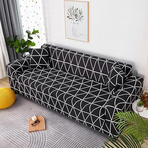 Sofaschoner Schwarz Sofaüberwurf Weich Spandex Sofaschoner rutschfest Couch Überwurf Waschbare Sofa Überzug Sofabezug mit Elastischen Riemen Sofabezug L Form Universelle 1 Sitzer