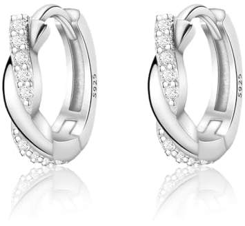 Lucktao ohrringe silber 925,creolen silber 925 mit Zirkonia für Damen Mädchen,Klein Ohrringe Creolen Silber Schlafen Knorpel Ohrringe 8.5mm,Kommt in Schmuck Geschenk Box