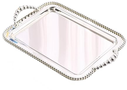 MagiDeal Rechteckiges Serviertablett, Teetassenhalter, luxuriöses Kosmetik-, Parfüm- und Make-up-Display, Spiegeltablett, Schmucktablett für Ankleidezimmer, Silber