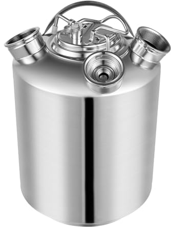 HuKaiL 2.6 Gallonen Reinigungsfass, Bier Reinigungsfass Edelstahl mit 3 Gewindehälse, Wash Out Keg mit Schutzabdeckungen für die Reinigung von Maschinen, Fassbiermaschinen, Milchteemaschinen, 23*33cm