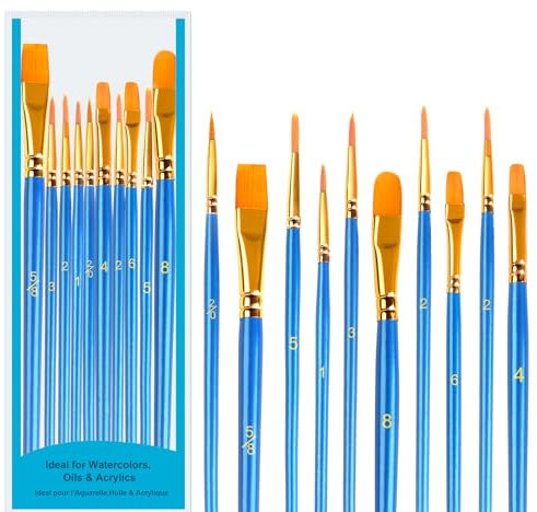 SUTOUG Lot de 20 pinceaux à Peinture à Pointe Ronde en Nylon et Bois pour Peinture à l'huile, Acrylique, Peinture sur Roche, Peinture sur Visage et Ongles, Bleu