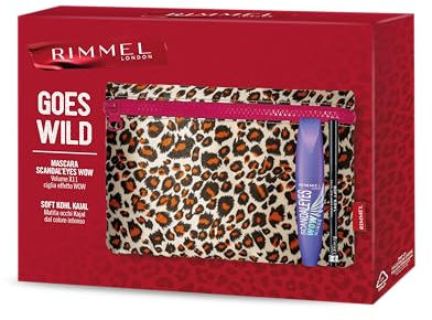 Rimmel London, Geschenkbox für Damen, Rimmel Goes Wild, Leopardenmuster mit Mascara Scandal'Eyes Wow Wings + Augenstift Soft Kohl Kajal Jet Black
