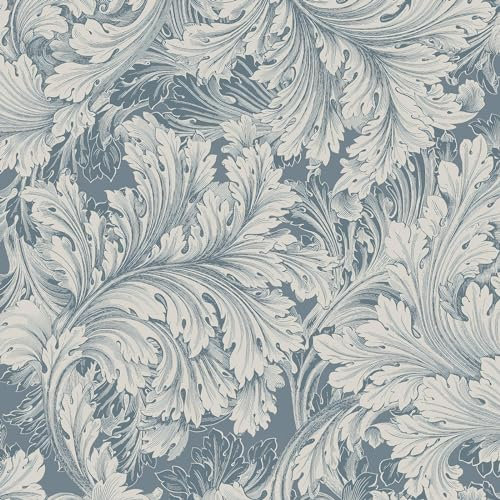 World of Wallpaper Rossetti Leaves in Soft Matte Finish Arts and Crafts Inspired Wallpaper for Living Room, Bedroom, Hallways, Feature Walls - Blue 203908/WOW121