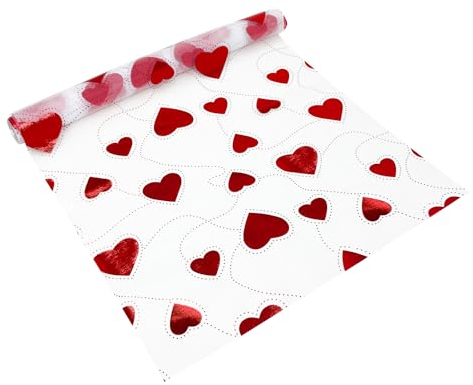 Oblique Unique® Tischläufer Herzen Rot Transparent Tischband metallisch Läufer Tischdeko für Valentinstag Hochzeit JGA Taufe Party Deko