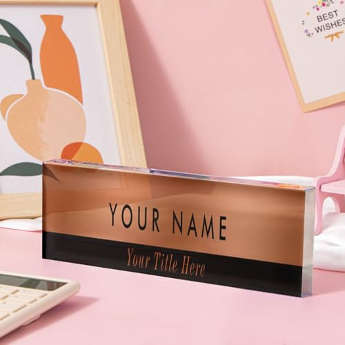 Placa de identificación de escritorio de cobre y negro, etiqueta personalizable para nombre de oficina con diseño elegante, perfecta para profesionales