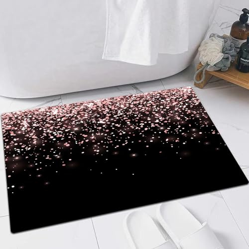 EMFSLA Bath Mat 16x24 in,Rose gold falling glitter on black background. Vector illustration,Non-Slip Bathroom Mat Machine-Washable,Ultra Soft and Water Absorbent Bath Rug for Bathroom