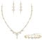 Clearine Wedding Jewellery for Brides Women, Elegant Simulated Pearl Cubic Zirconia Pendant Necklace Marquise Leaf Drop Dangle Earrings Set for Party Prom Clear Gold-Tone