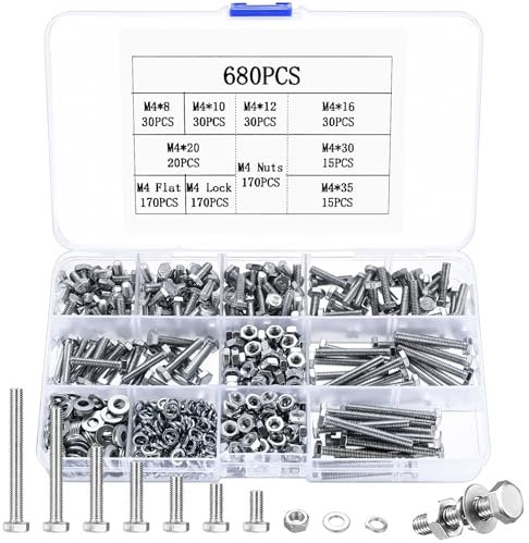 680 Pezzi M4 Kit Viti e Dadi a Testa Esagonale con Rondelle e Brugola - Set di Bulloni e Dadi