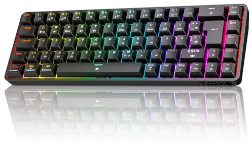 TMKB T68 Gaming Tastatur,60% Kabellos Mechanische RGB Tastatur mit Bluetooth/2.4G/Typ-C,Compact 68 Tasten Anti-Ghosting,Deutsches QWERTZ Layout,Blue Clicky Switch,Schwarz