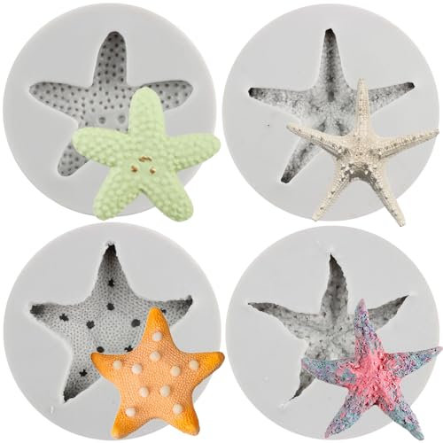 MYPRACS Set di 4 stampi in silicone a forma di stella marina per decorare torte, cupcake, caramelle, argilla polimerica, cioccolato, pasta di gomma