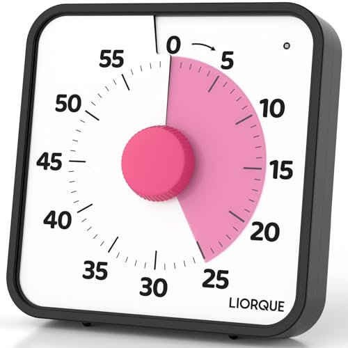 LIORQUE 19cm Grand Minuteur Visuel Timer Classe Aimanté, Silencieux sans Tic-Tac, 3 Modes d'Alarme: Sonnerie, Lumière et Vibration, Convient pour Cuisine, École, Bureau - Piles incluses (Rose)