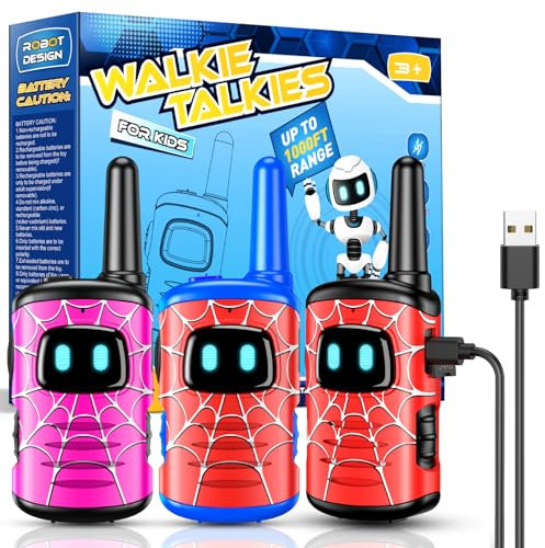 Toyokid Walkie Talkie Kinder 3er Set, Spielzeug ab 3 4 5 6 7 8 9 Jahre Junge Mädchen Spider Walkie Talkie Kinder Aufladbar Geschenk Junge 3-10 Jahre Outdoor Spielzeug ab 3-10 Jahre walki talki