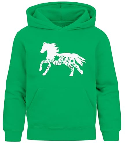 SpecialMe® Kinder Hoodie Mädchen Pferdemotiv Aufdruck Print Mädchengeschenke Geschenkidee Gruen 128