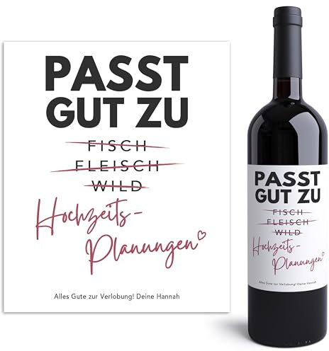 Verlobungsgeschenk Weinetiketten personalisierte Flaschenetiketten 2 Stk. | Personalisiert, selbstklebende Etiketten, 10 x 12 cm, 2 Stück im Set, Geschenk zur Verlobung